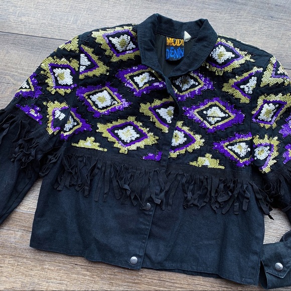 Modi Denim Jackets & Blazers - Vintage Modi Denim Jean Jacket w/ Sequins